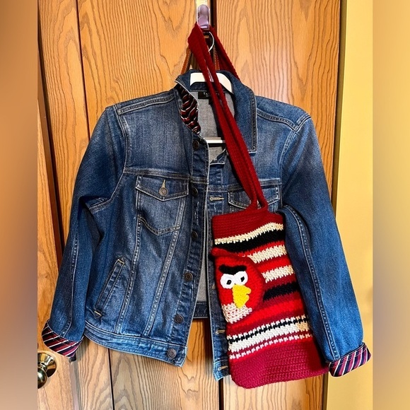 Y2K Retro ANGRY BIRDS Knit Crochet BOHO Double Strap Tote Bag Purse RARE - Picture 2 of 16